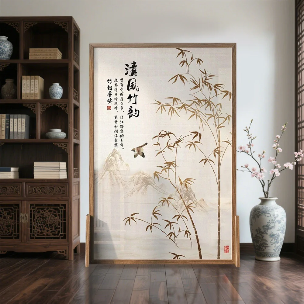 LIVARA Bamboo Patterned Screen Partitions Made Of Solid Wood White Wax Wood And Mongolian Pine With An Eastern Style Home Decoration - Image 4