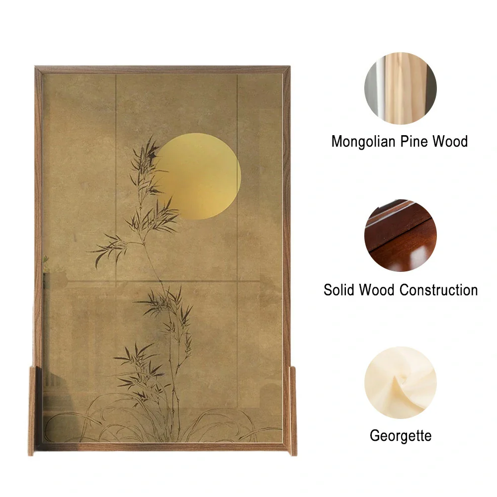 LIVARA Withered Leaf Pattern Screen Made Of Solid Wood White Wax Wood And Mongolian Pine Featuring Eastern Style Home Decor - Image 3