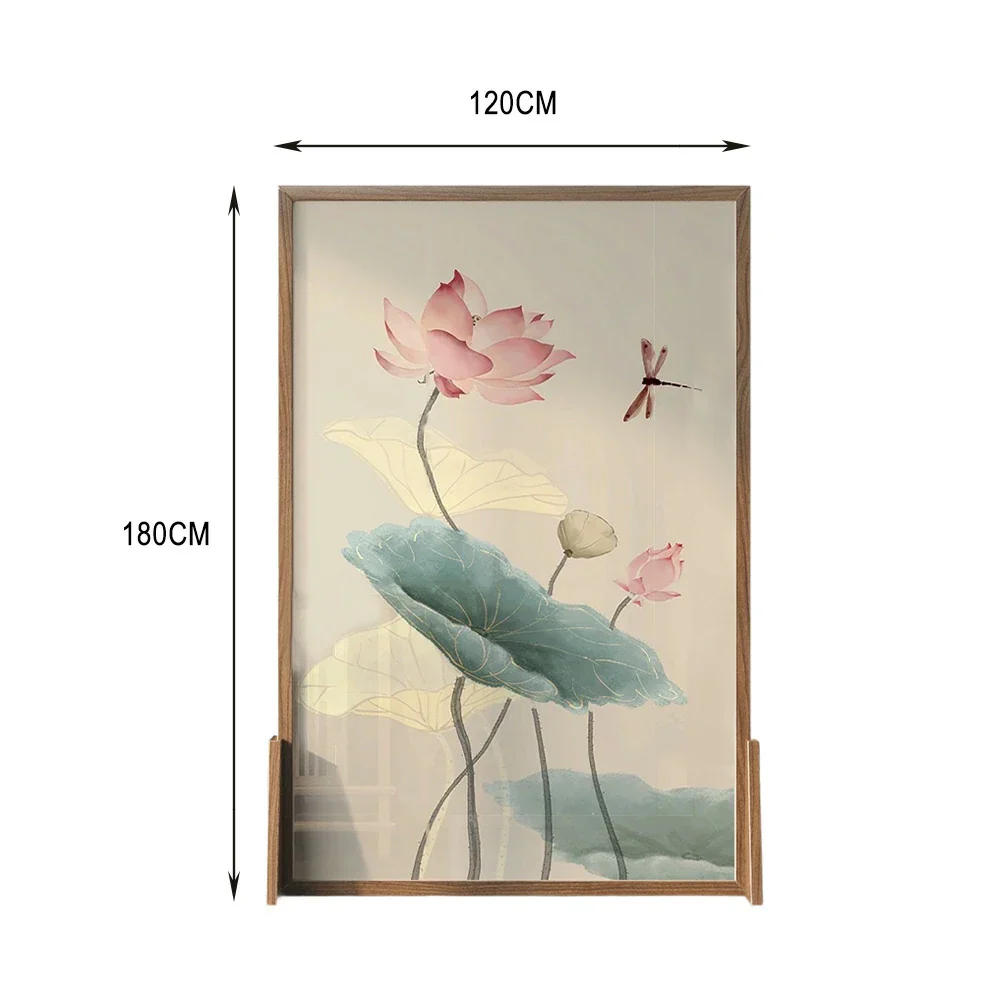LIVARA Oriental Style Solid Wood Room Divider, Lotus Flower & Dragonfly Design, Ash Wood & Mongolian Pine Frame, Elegant Home Decor - Image 7