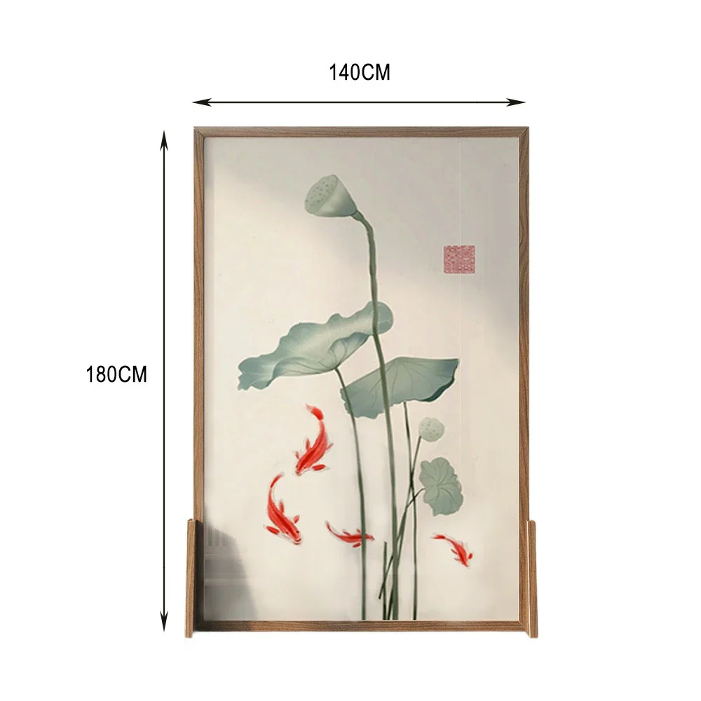 LIVARA Oriental Style Solid Wood Room Divider, Lotus Leaf & Carp Design, No Cutout, Ash Wood & Mongolian Pine Frame - Image 8