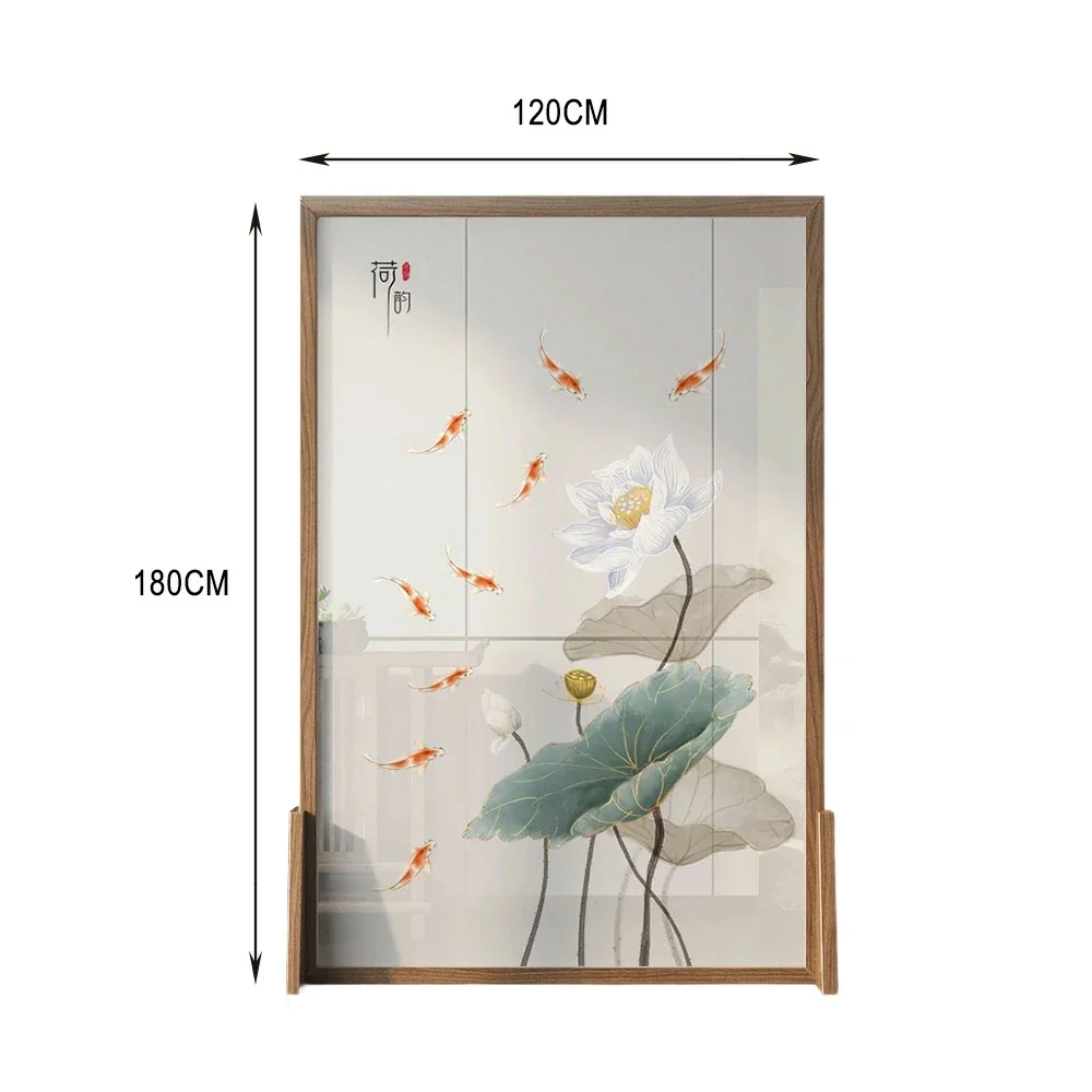 LIVARA Oriental Style Solid Wood Room Divider, Lotus & Carp Design, Ash Wood & Mongolian Pine Frame - Image 7