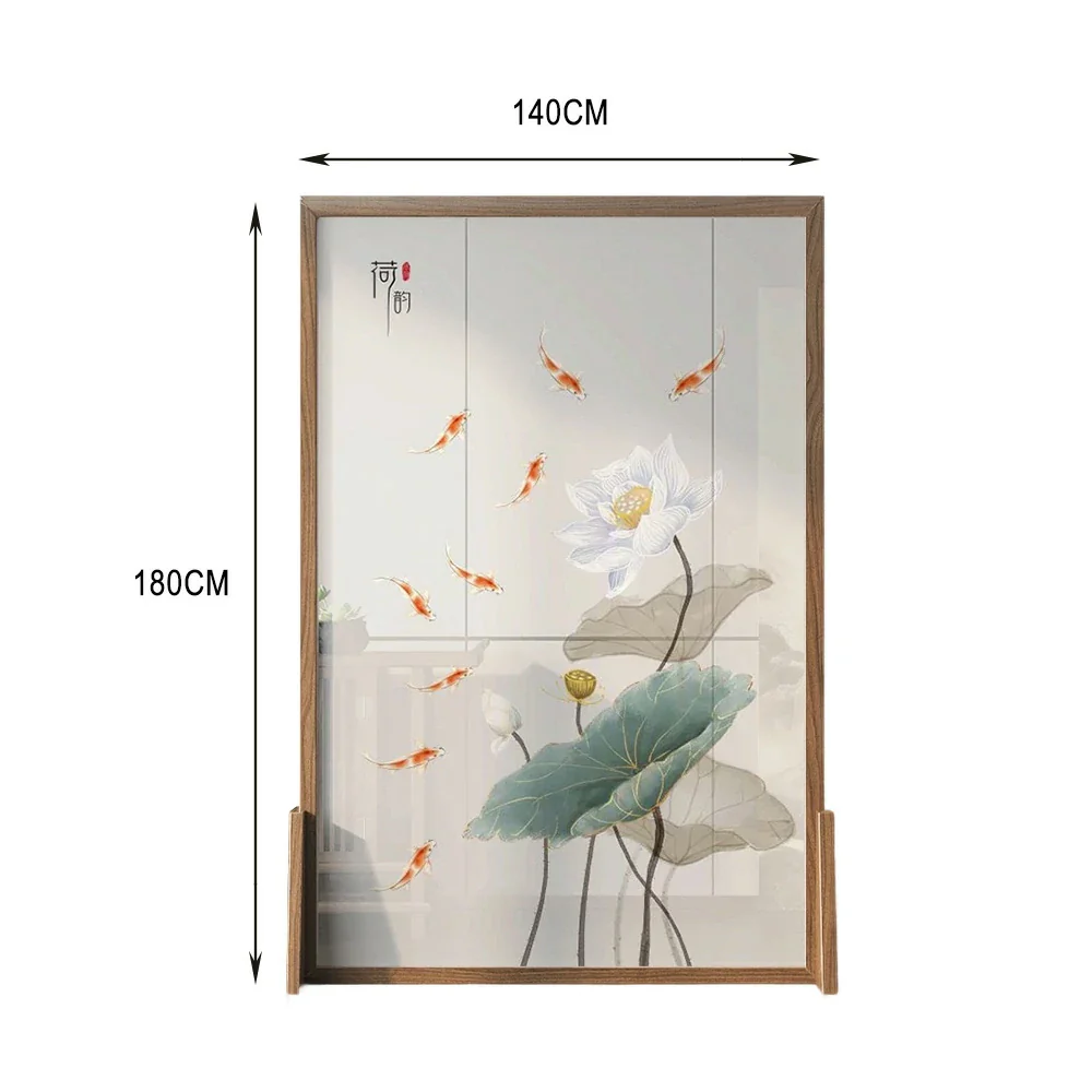 LIVARA Oriental Style Solid Wood Room Divider, Lotus & Carp Design, Ash Wood & Mongolian Pine Frame - Image 8