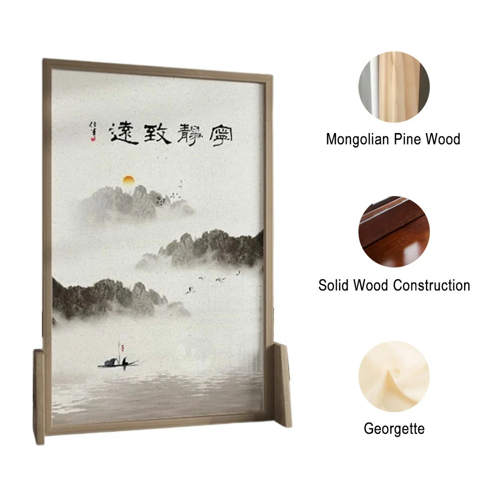 LIVARA Ink landscape Pattern Screen Made Of Solid Wood White Wax Wood And Mongolian Pine With An Eastern Style Home Decoration - Image 3