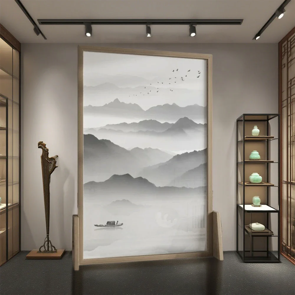 LIVARA landscape Pattern Screen Made Of Solid Wood White Wax Wood And Mongolian Pine With An Eastern Style Home Decoration - Image 4