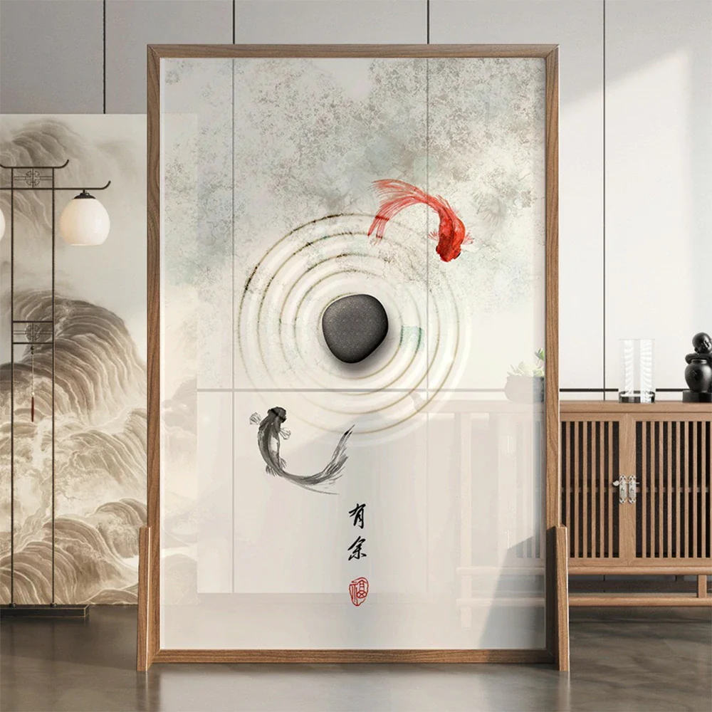 LIVARA Little Carp Pattern Screen Made Of Solid Wood White Wax Wood And Mongolian Pine With An Eastern Style Home Decoration - Image 2