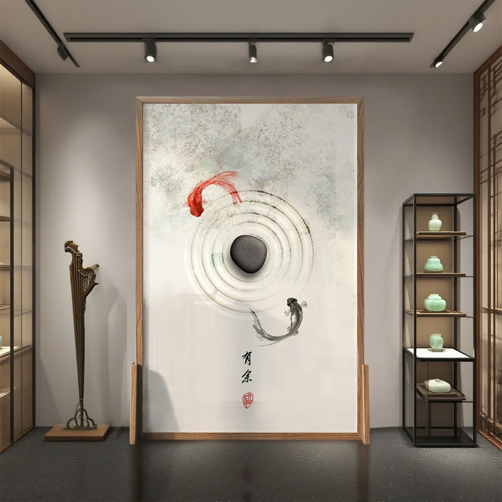 LIVARA Little Carp Pattern Screen Made Of Solid Wood White Wax Wood And Mongolian Pine With An Eastern Style Home Decoration - Image 4