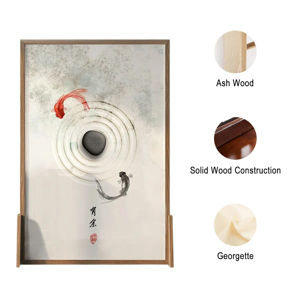 LIVARA Little Carp Pattern Screen Made Of Solid Wood White Wax Wood And Mongolian Pine With An Eastern Style Home Decoration - Image 5