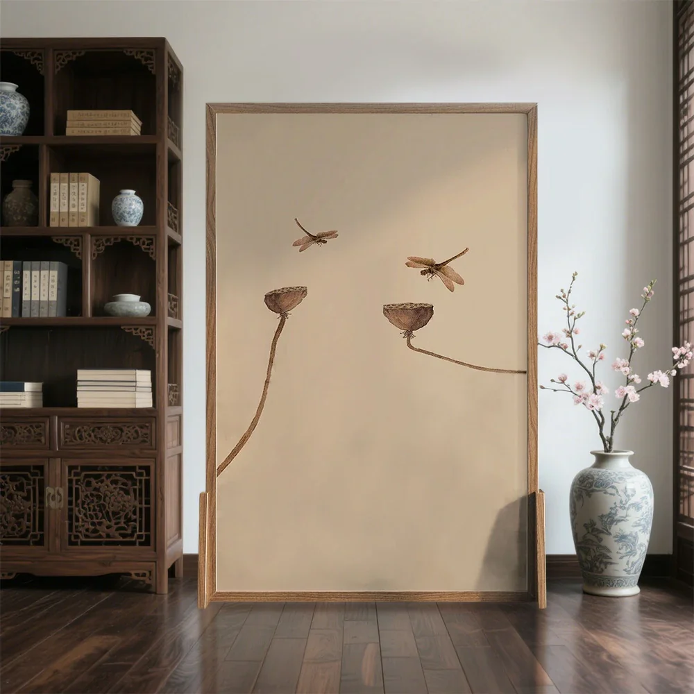LIVARA lotus leaf Pattern Screen Made Of Solid Wood White Wax Wood And Mongolian Pine With An Eastern Style Home Decoration - Image 4