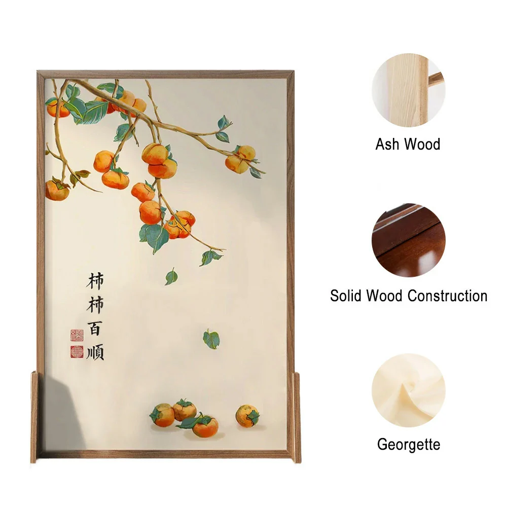 LIVARA Persimmon Pattern Screen Made Of Solid Wood White Wax Wood And Mongolian Pine With An Eastern Style Home Decoration - Image 5