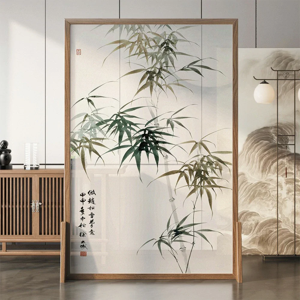 LIVARA Green leaf Pattern Screen Made Of Solid Wood White Wax Wood And Mongolian Pine With An Eastern Style Home Decoration - Image 2