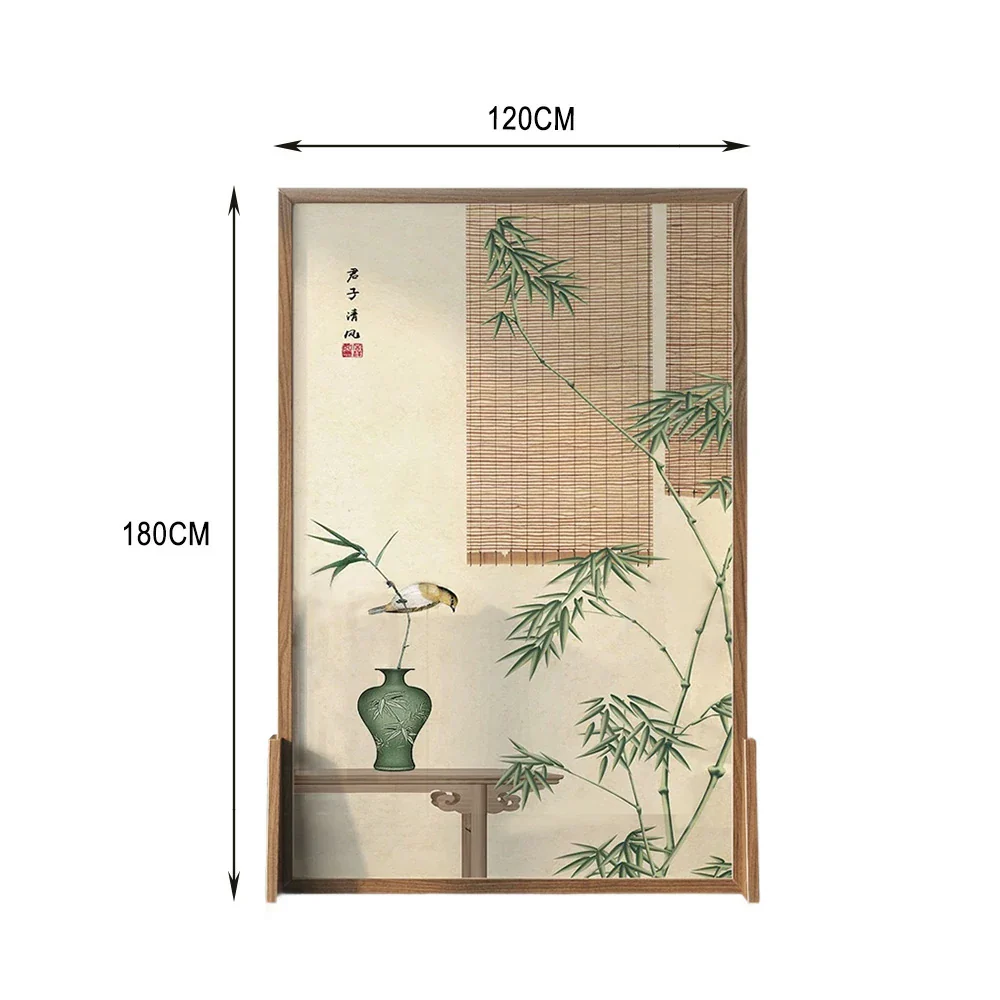 LIVARA Green plants Pattern Screen Made Of Solid Wood White Wax Wood And Mongolian Pine With An Eastern Style Home Decoration - Image 7