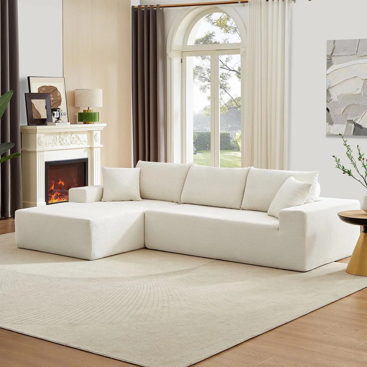 LIVARA B202 200CM Length White&Caramel Dual-Layer High-Resilience Foam Compressed Sofa - Image 4