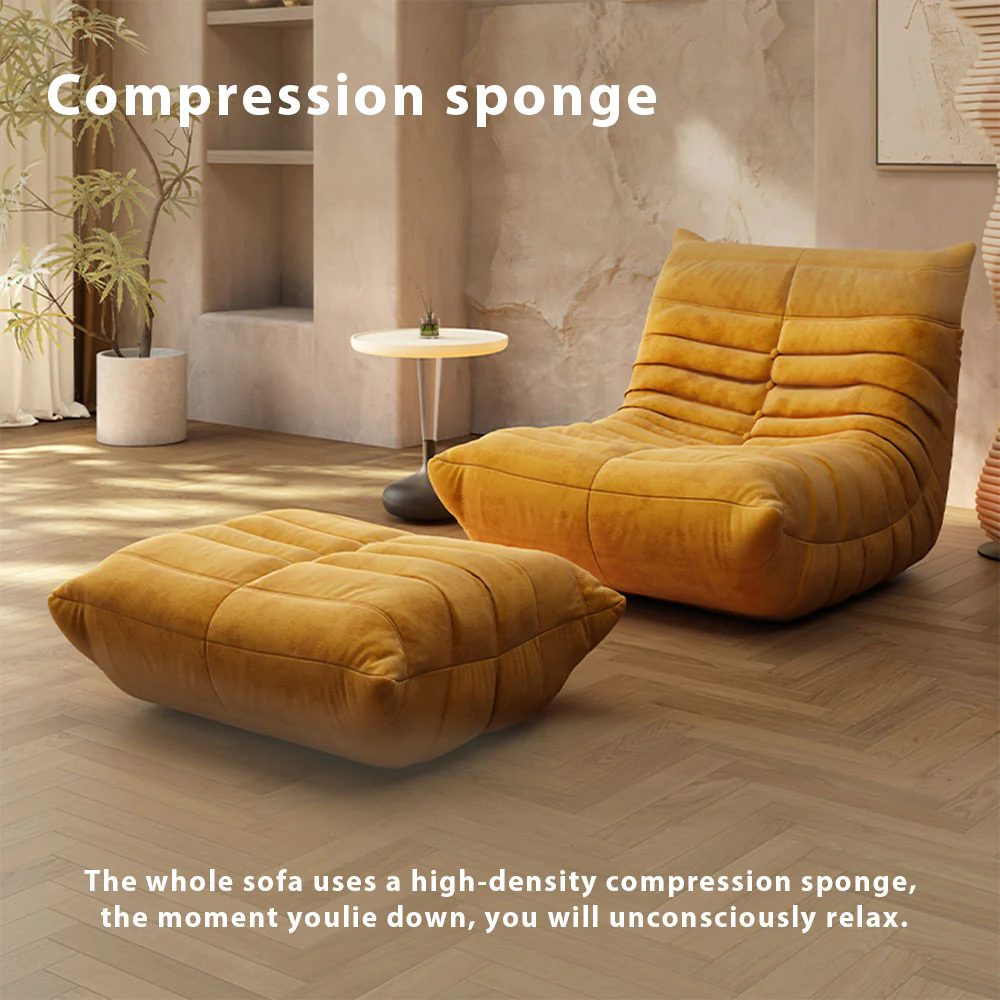 LIVARA B001 84/90/130/160CM Length Yellow Minimalist Style Dual-Layer High-Resilience Foam Compressed Sofa - Image 4