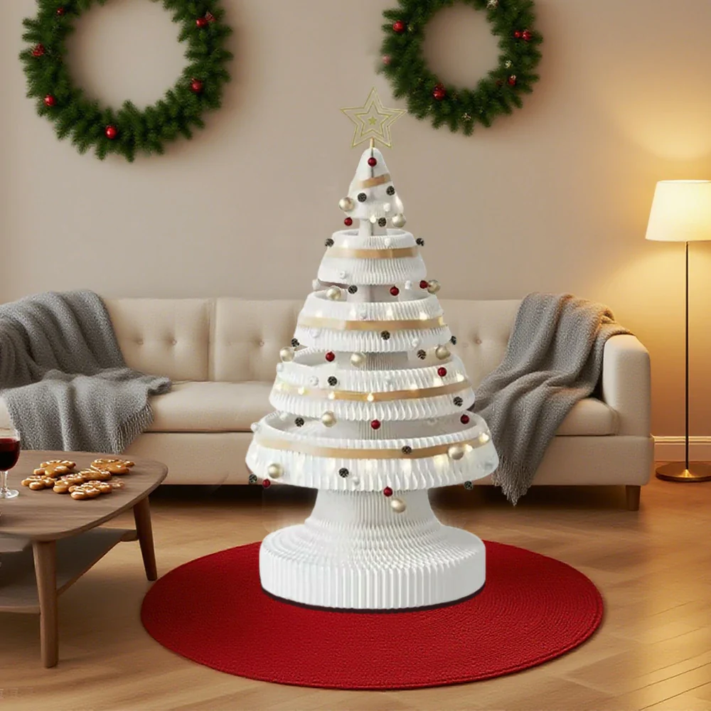 LIVARA Foldable Christmas Tree Decor 147/240cm Holiday Decoration for Home, Party & Retail Display - White - Image 4