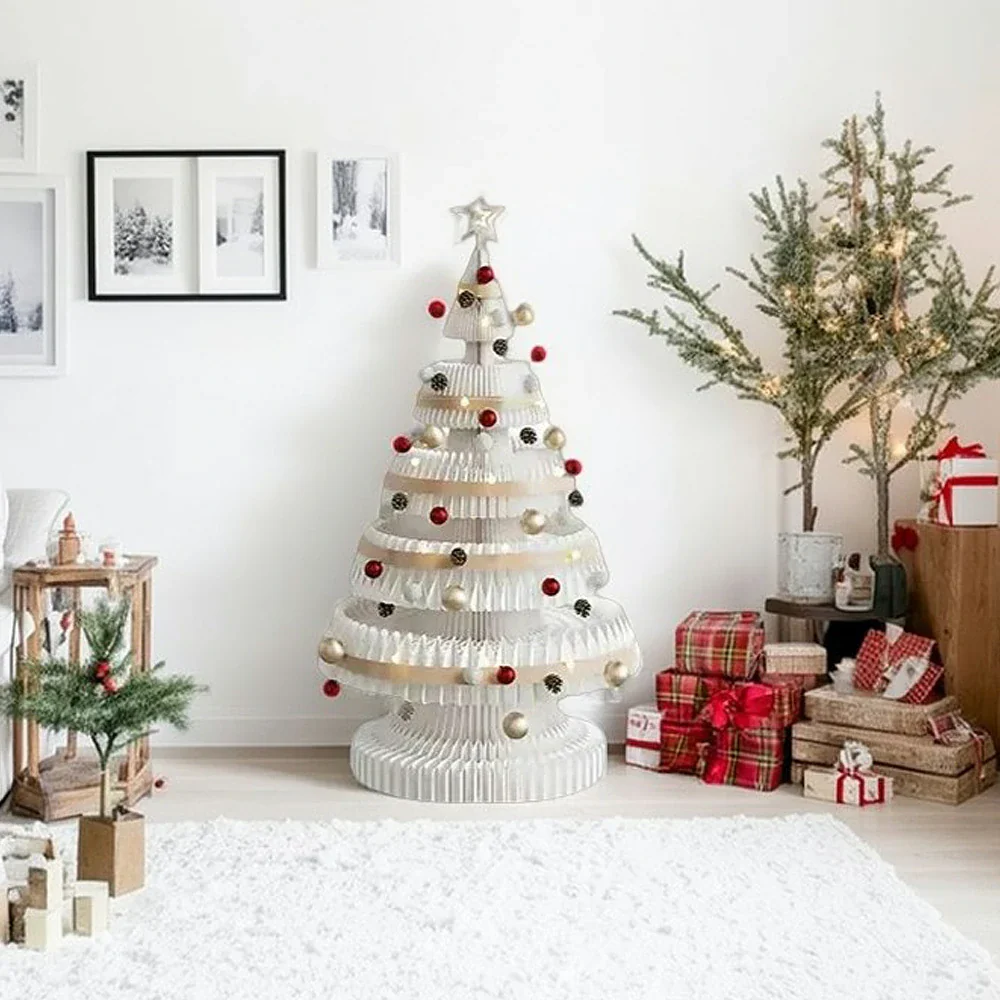 LIVARA Foldable Christmas Tree Decor 53/75/100cm Holiday Decoration for Home, Party & Retail Display - White - Image 4