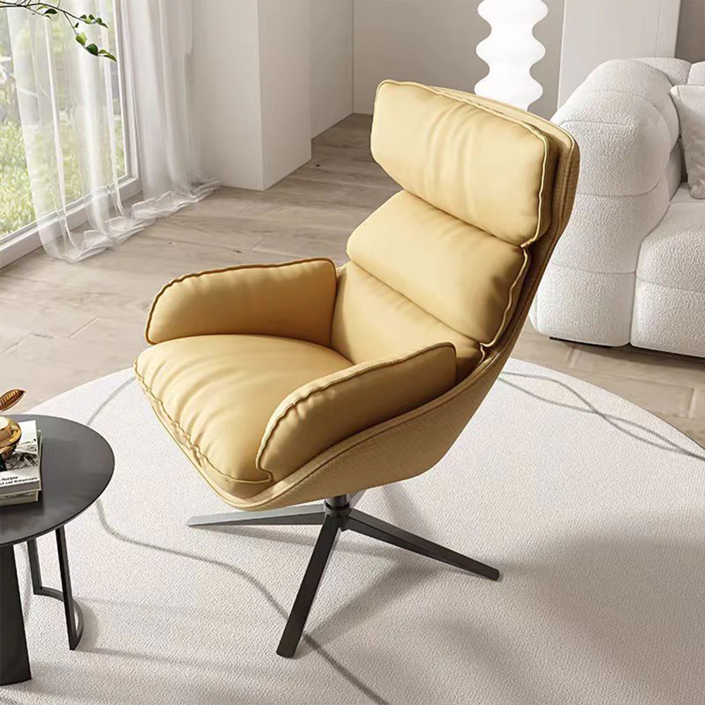 LIVARA EC1042 Rotating Metal Frame Down Feather Leather Leisure Chair - Image 3