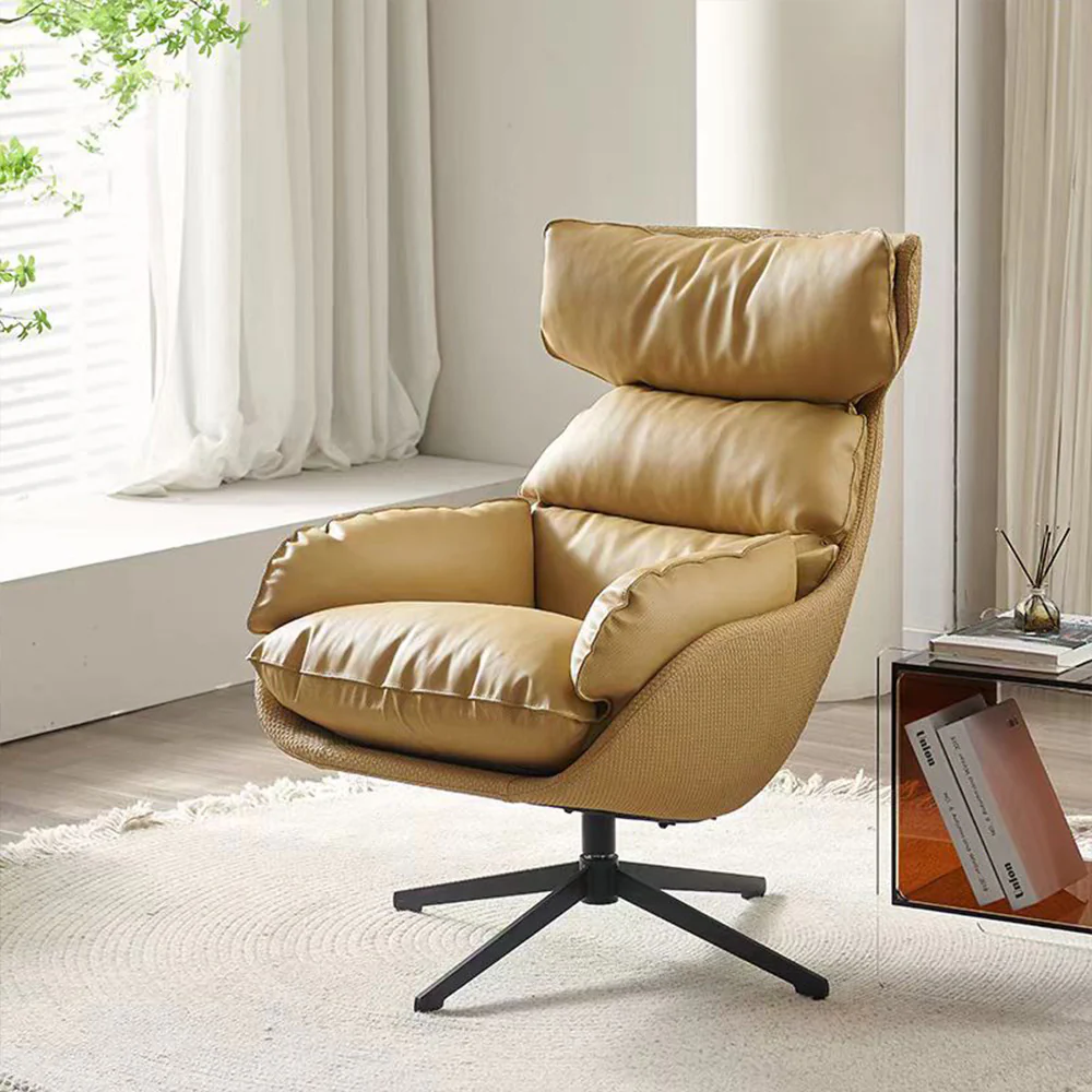 LIVARA EC1042 Rotating Metal Frame Down Feather Leather Leisure Chair - Image 4