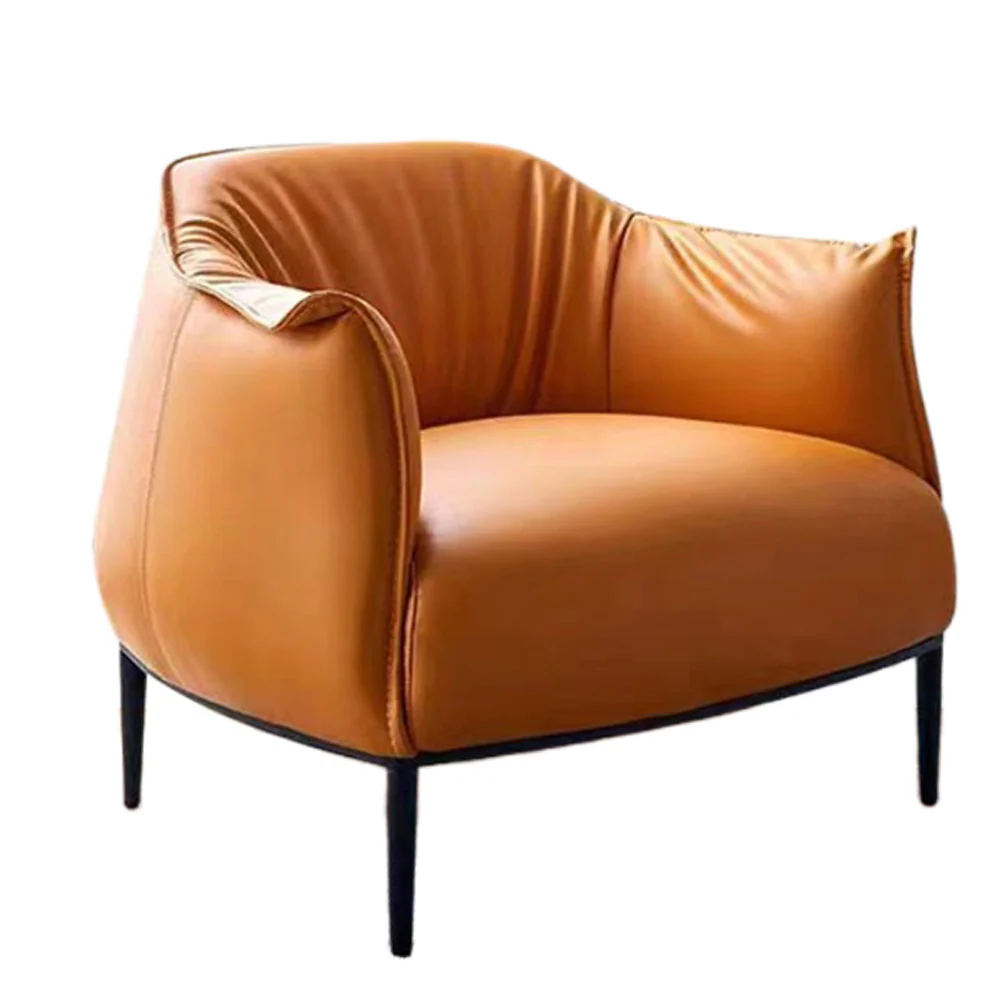 LIVARA EC1066 Carbon Steel High-Density Sponge Faux Leather Minimalist Leisure Chair - Image 2
