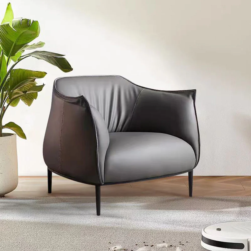 LIVARA EC1066 Carbon Steel High-Density Sponge Faux Leather Minimalist Leisure Chair - Image 3