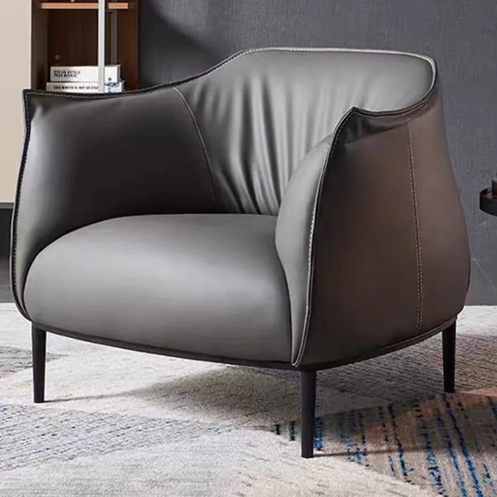 LIVARA EC1066 Carbon Steel High-Density Sponge Faux Leather Minimalist Leisure Chair - Image 4