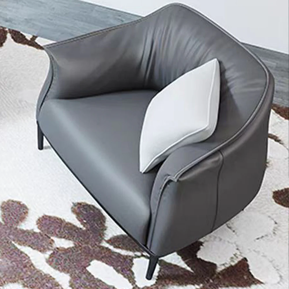 LIVARA EC1066 Carbon Steel High-Density Sponge Faux Leather Minimalist Leisure Chair - Image 5
