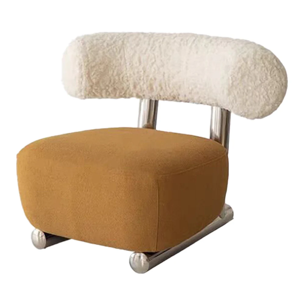LIVARA EC1075 Lamb Fleece Brushed Velvet Stainless Steel Leisure Chair - Image 2