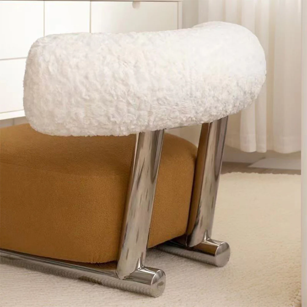 LIVARA EC1075 Lamb Fleece Brushed Velvet Stainless Steel Leisure Chair - Image 8