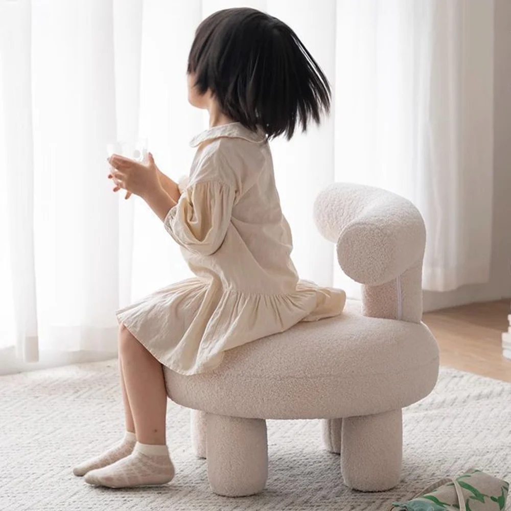 LIVARA EC1092 Wooden Frame Lamb Wool Upholstery Children's Chair - Image 3