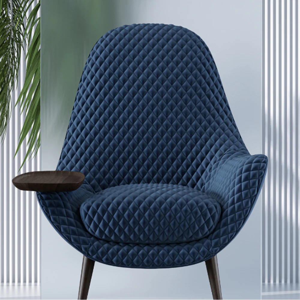 LIVARA EC1149 Silk Velvet Solid Wood and Hardware Frame Leisure Chair - Blue - Image 3