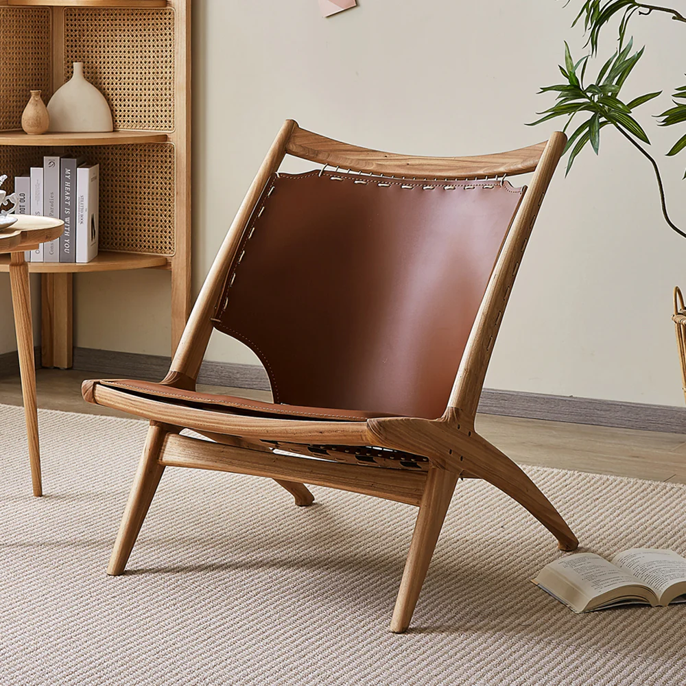 LIVARA EC1164 White Wax Wood Legs Saddle Leather Leisure Chair - Image 2