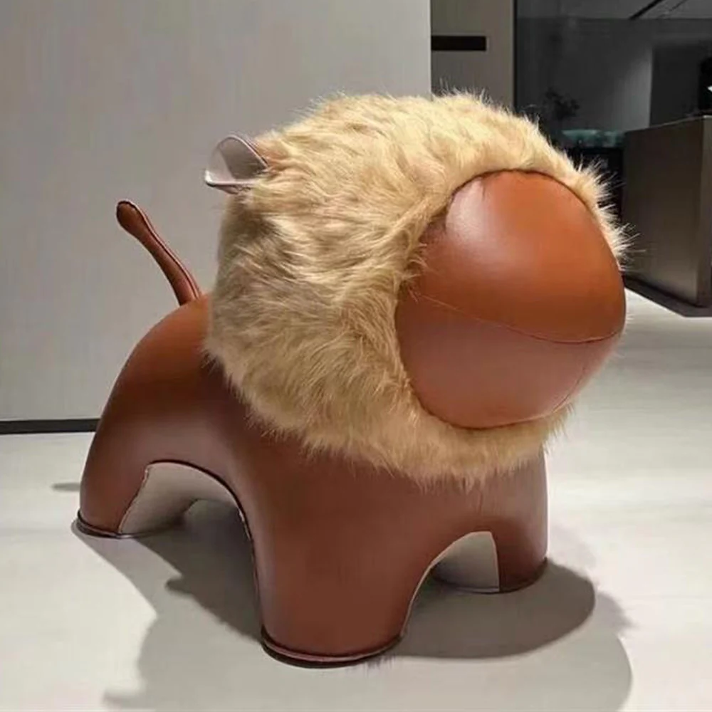 LIVARA EC1170 Cartoon Animal Waxed Leather Solid Wood Leisure Chair - Image 2