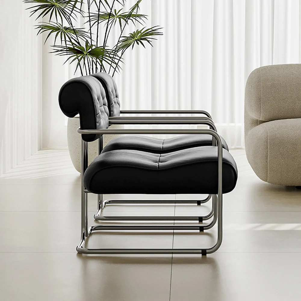 LIVARA EC1190 Black Titanium Stainless Steel Frame Leisure Chair - Black - Image 3