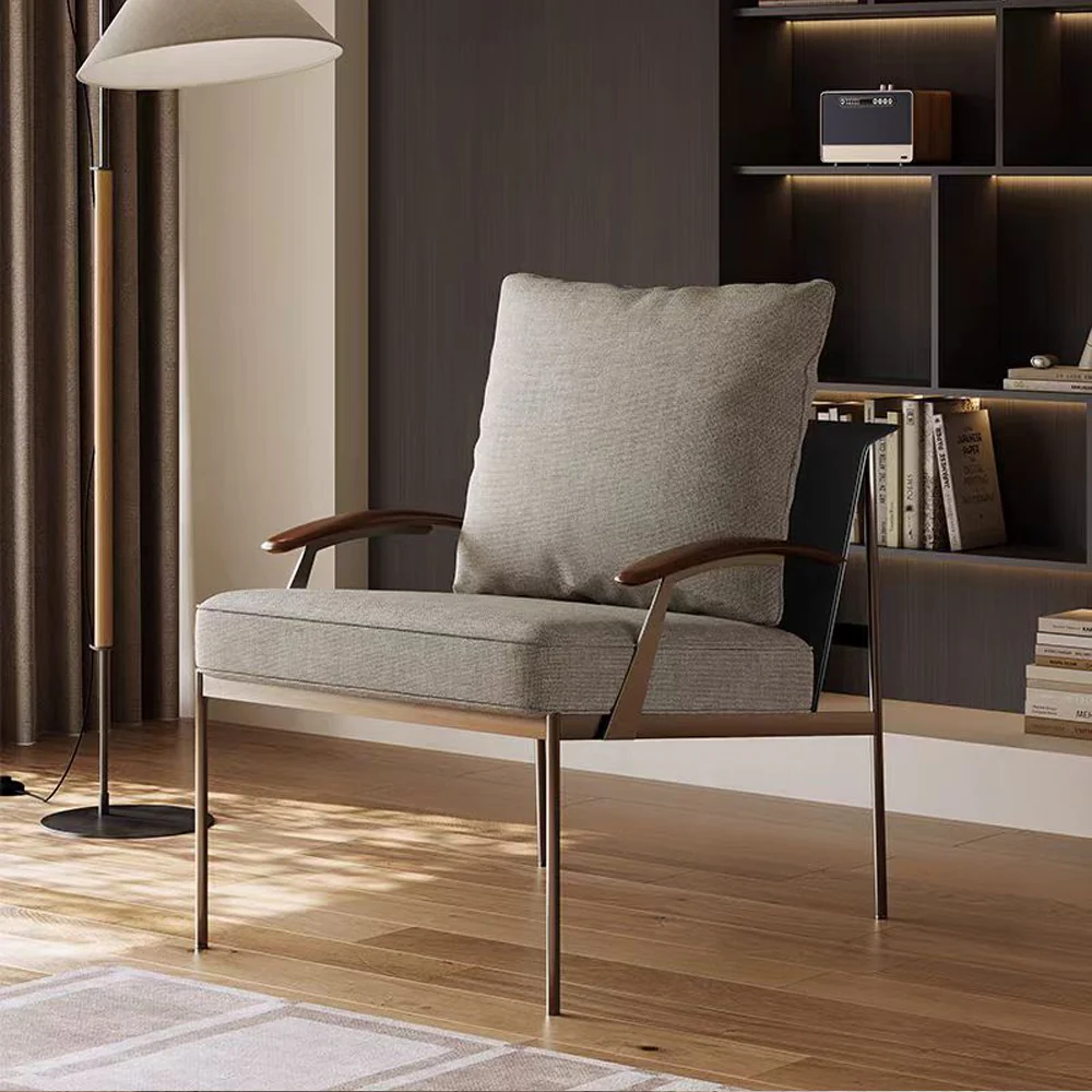 LIVARA EC1218 White Wax Wood Stainless Steel Legs Fabric Leisure Chair - Image 3