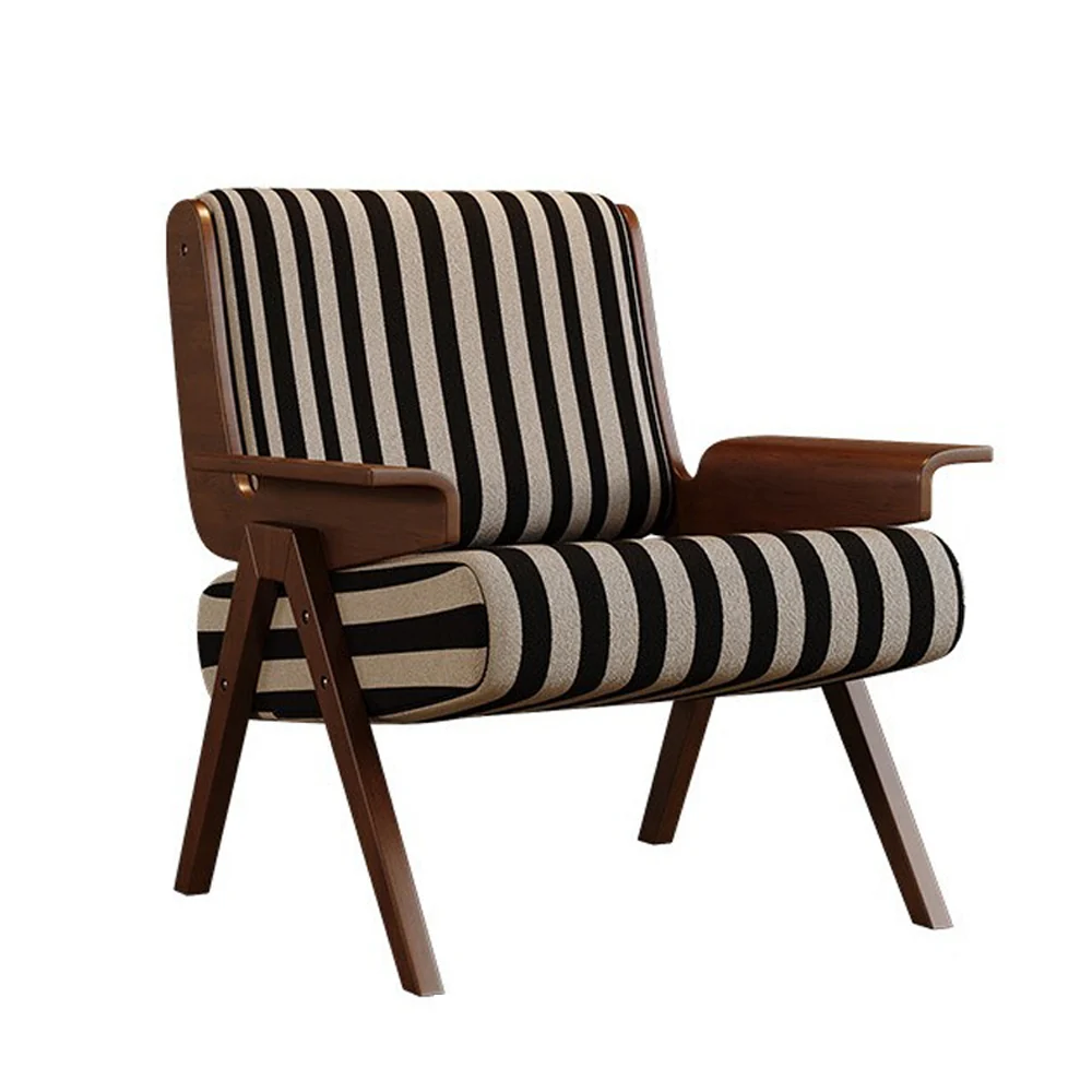 LIVARA EC1220 White Wax Wood High-Resilience Foam Fabric Leisure Chair