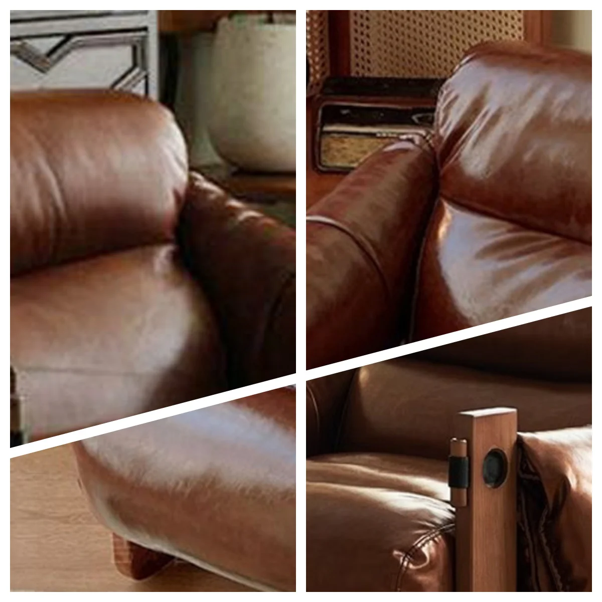 LIVARA EC1223 Oil Wax Leather White Wax Wood Fixed Legs Leisure Chair / Single Sofa - Image 5