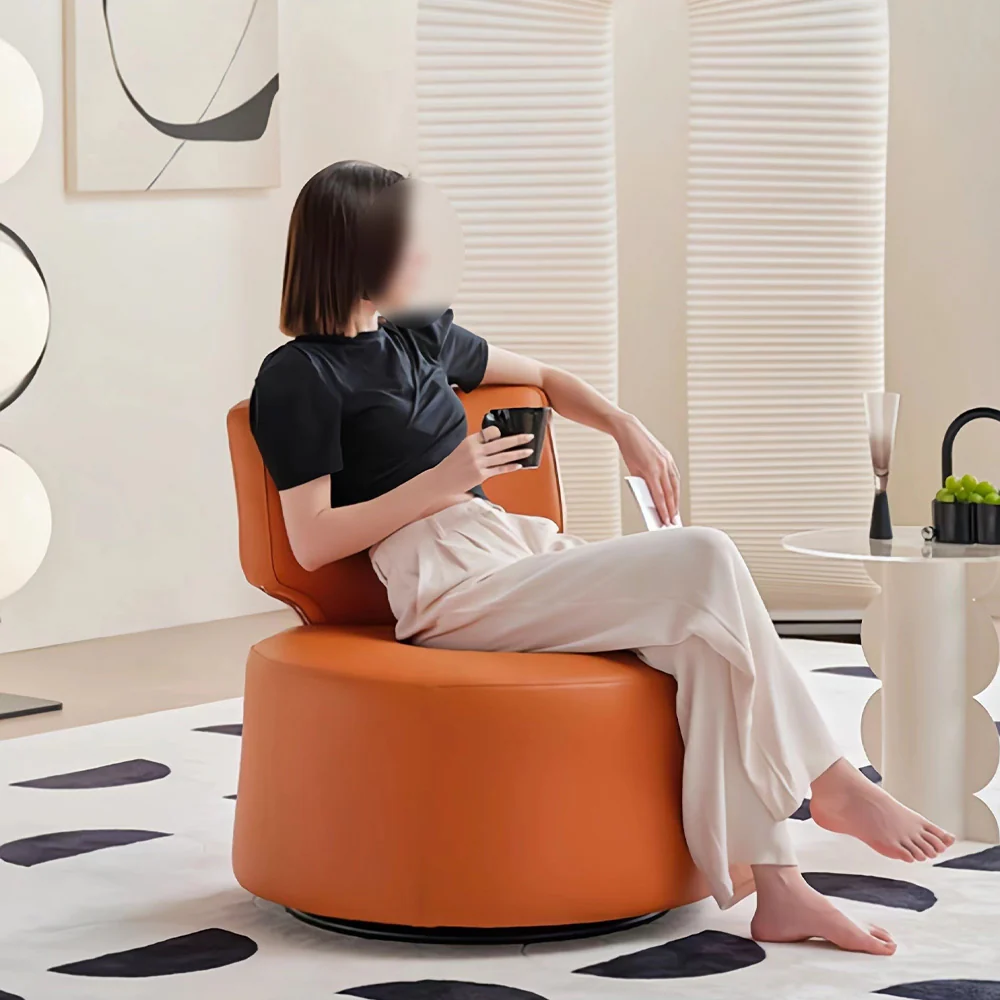 LIVARA FC1007 Faux Leather Manual Rocking Swivel Minimalist Leisure Chair - Image 3