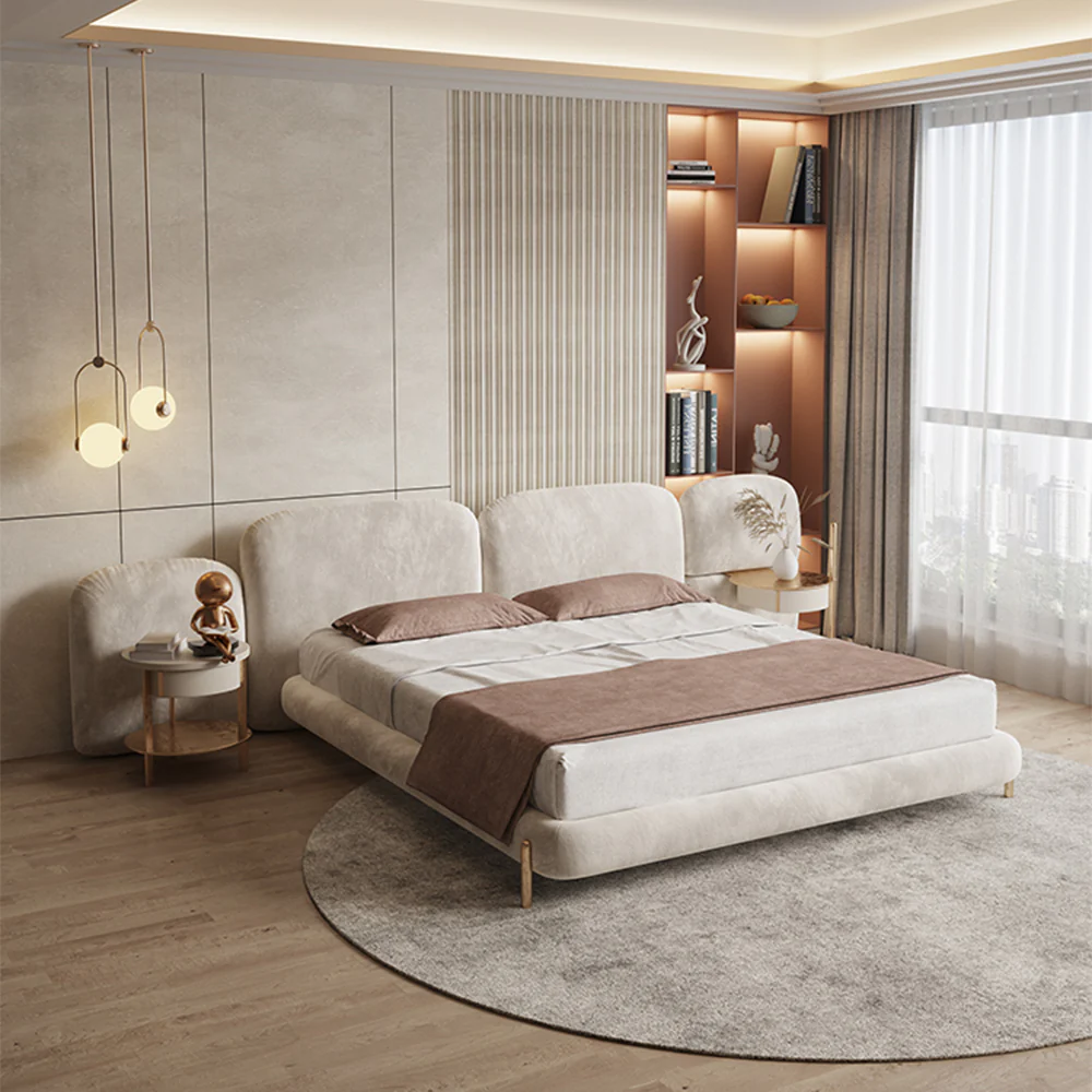 LUXORA B1068 150/180cm Length Solid Wood Frame Matte Tech Fabric Bed-White - Image 2