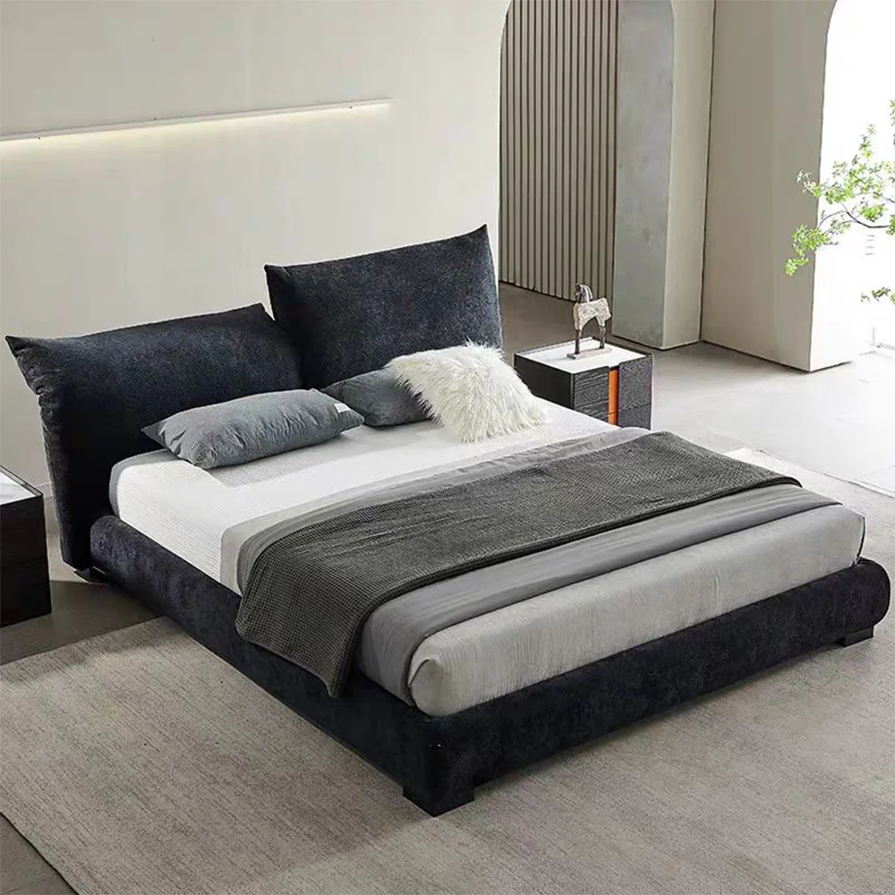 LUXORA B1308 150/180cm Length Solid Wood Frame Chenille Fabric Bed-Blue - Image 2