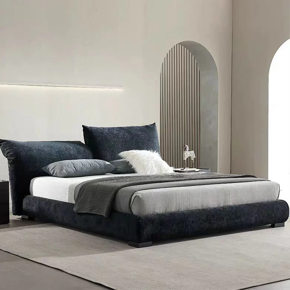 LUXORA B1308 150/180cm Length Solid Wood Frame Chenille Fabric Bed-Blue - Image 3