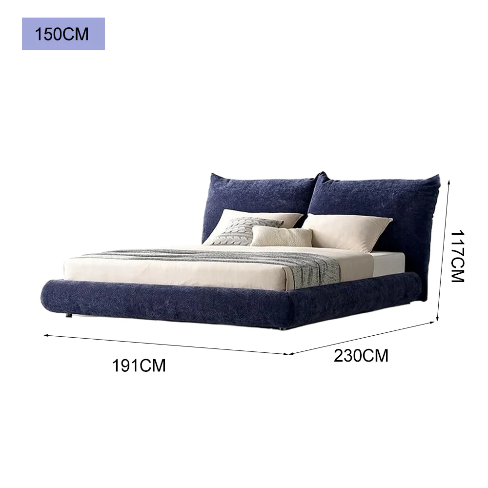 LUXORA B1308 150/180cm Length Solid Wood Frame Chenille Fabric Bed-Blue - Image 5