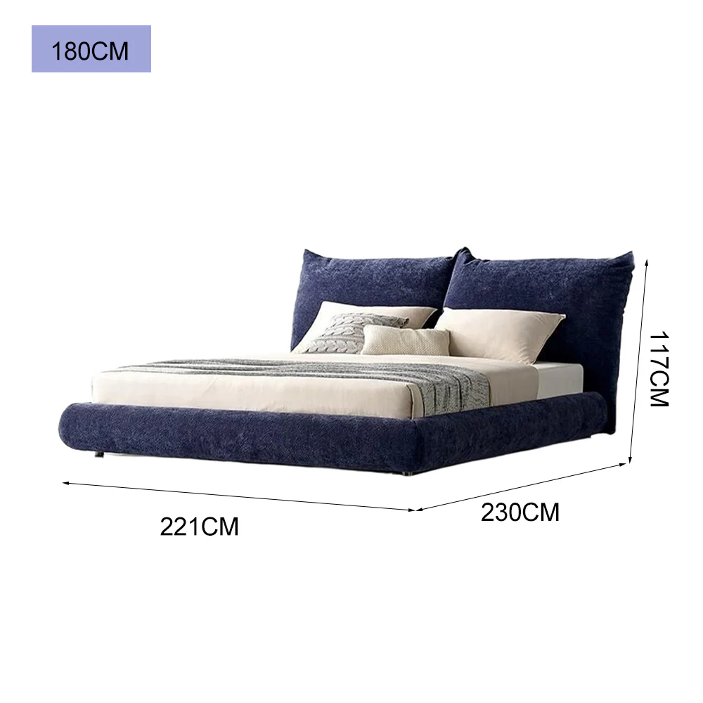 LUXORA B1308 150/180cm Length Solid Wood Frame Chenille Fabric Bed-Blue - Image 6