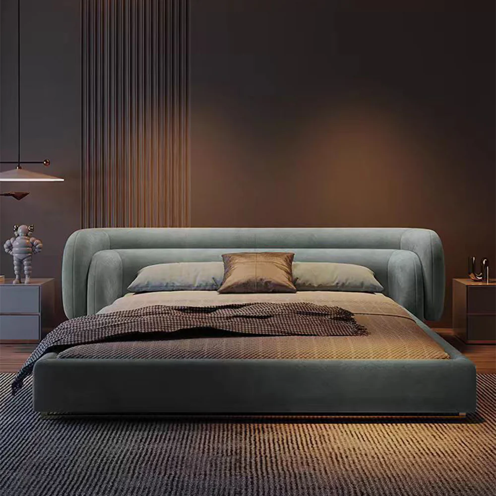 LUXORA B1519 260cm Length Solid Wood Frame Skin-Touch Frosted Velvet Bed-Blue - Image 2