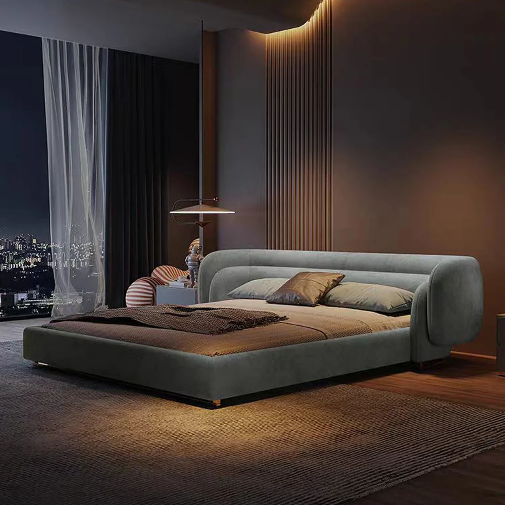 LUXORA B1519 260cm Length Solid Wood Frame Skin-Touch Frosted Velvet Bed-Blue - Image 3