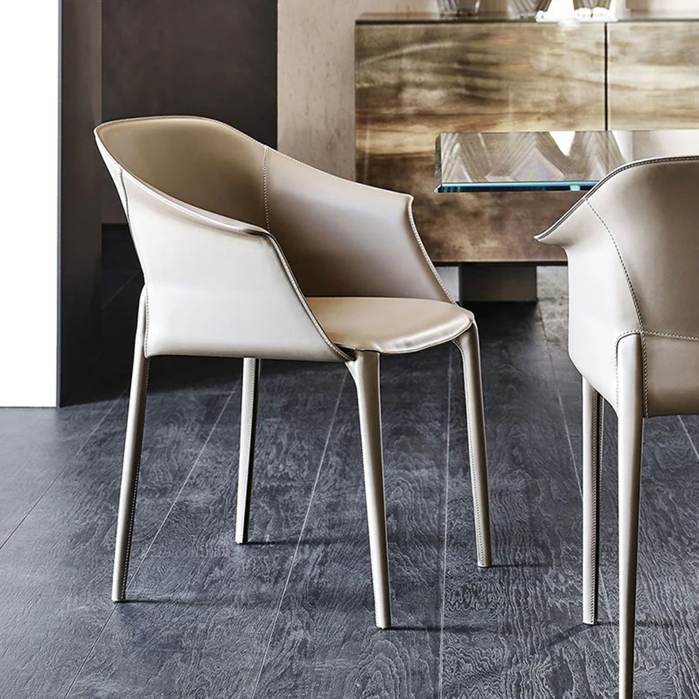 LIVARA DC1015 Saddle Leather Dining Chair Wrought Iron Legs - Image 2