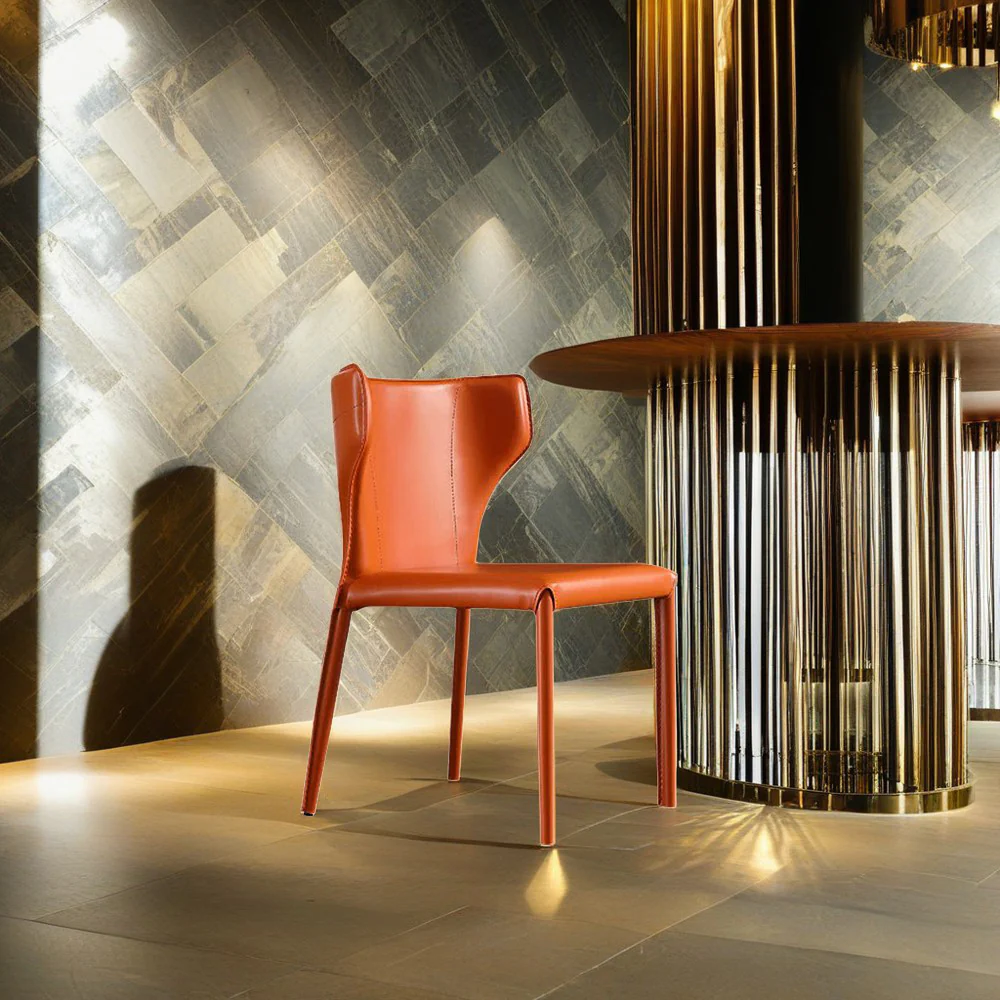 LIVARA DC1037 Saddle-Style Leather Dining Chair Carbon Steel Legs - Image 2
