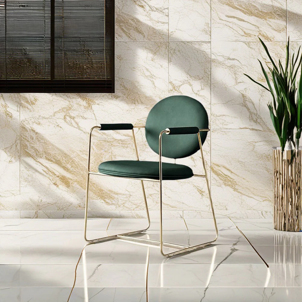 LIVARA DC1049 Faux Leather Fabric Dining Chair Metal Frame - Image 3
