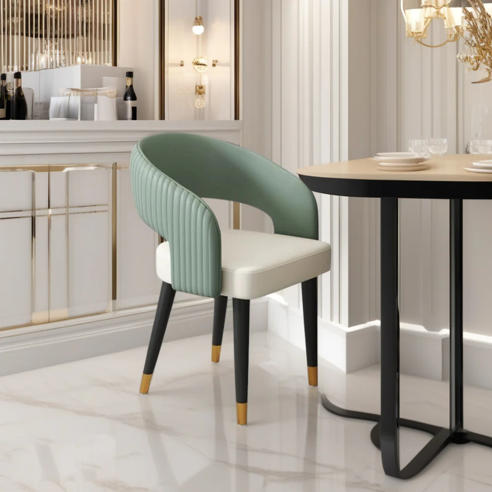 LIVARA DC1058 Faux Leather Fabric Dining Chair Solid Wood Frame - Image 3