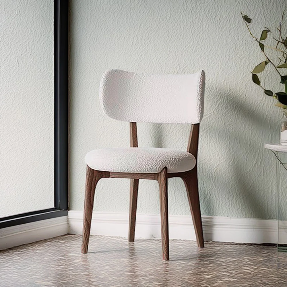 LIVARA DC1084 Lamb Fleece Fabric Dining Chair Solid Wood Frame - Image 2