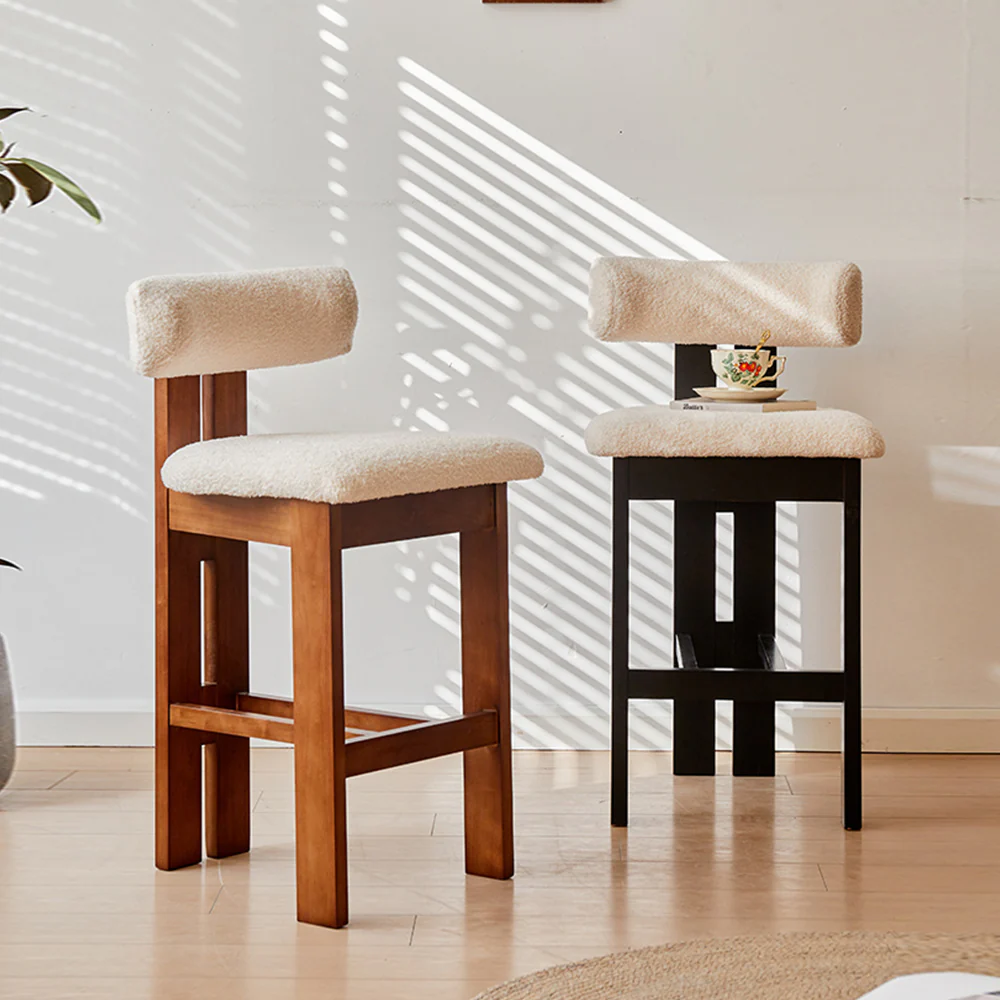 LIVARA DC1123 Lamb Fleece Fabric Dining Chair Ash Wood Frame - Image 2