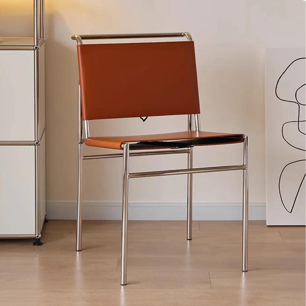 LIVARA DC1153 Italian Minimalist Style Saddle Leather Dining Chair Stainless Steel Legs - Image 4